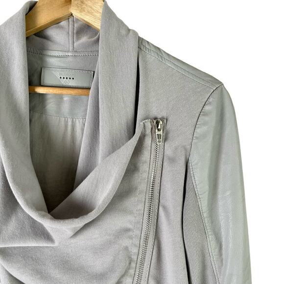 BlankNYC Private Practice Vegan Leather & Cotton Drape Front Moto Jacket Gray, S - Picture 12 of 16
